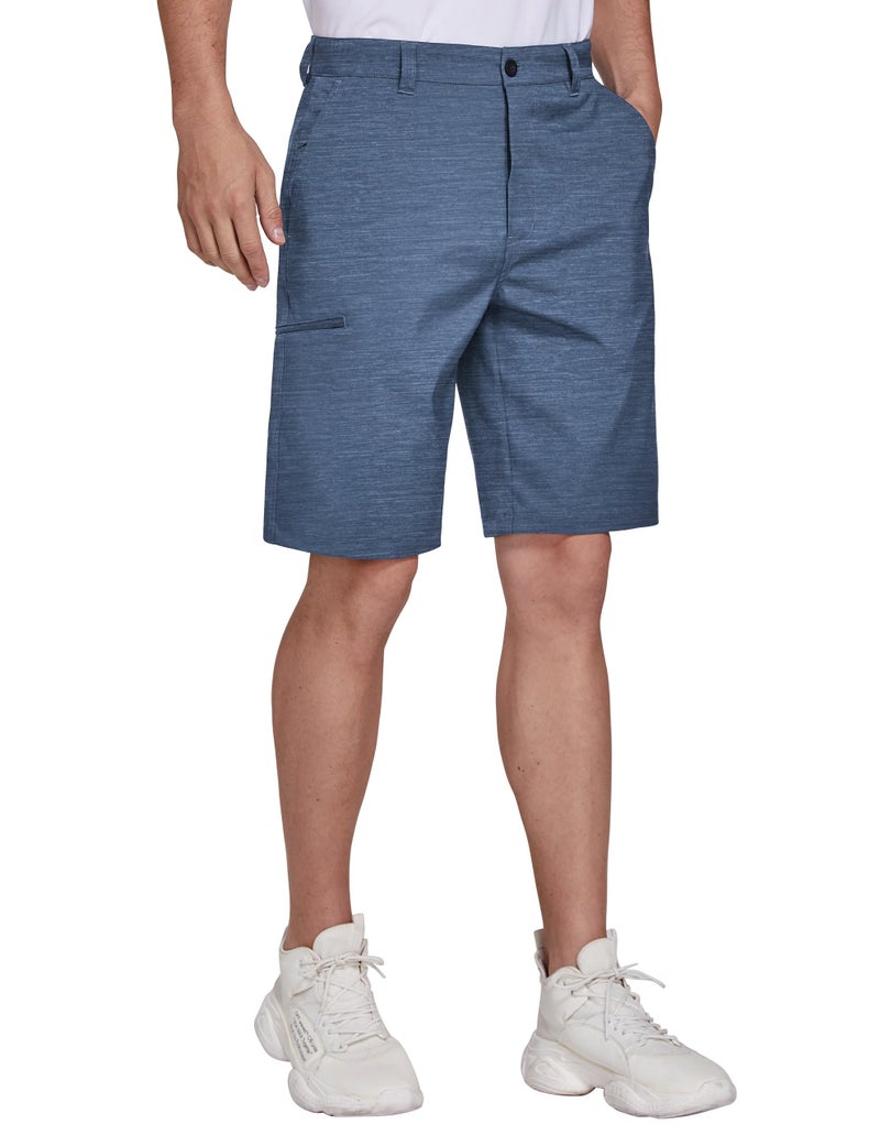 PULI Men's Dress Shorts Casual Chino Hybrid Dress Golf Flat Front Stretch Lightweight Quick Dry with Pockets Blue 34 - Image 3